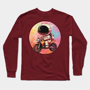 Cute Astronaut Riding Motorbike Design Long Sleeve T-Shirt